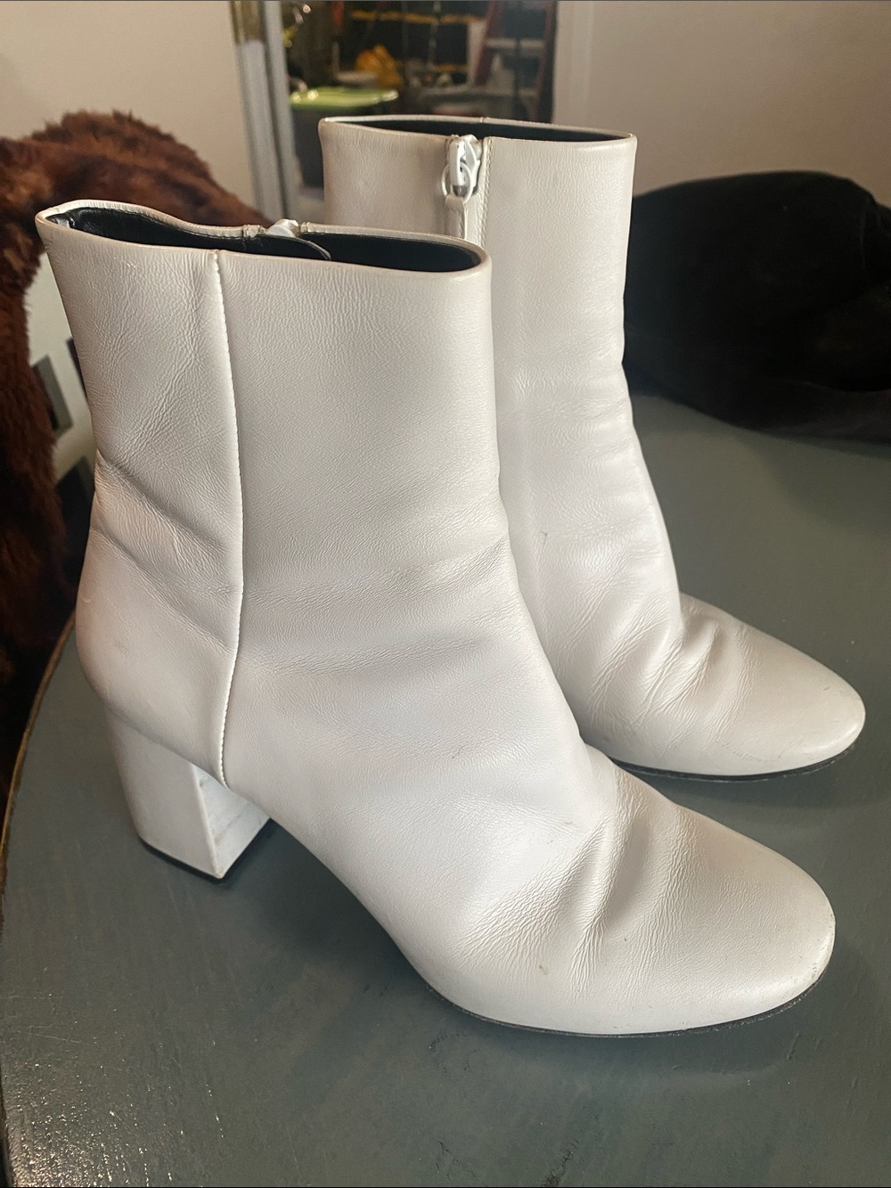 Balenciaga White Leather Ankle Boots - Women's Block Heel Booties